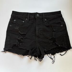Aeropostale AERO Womens High Rise Shorty Black Distressed Denim Shorts Size 4R